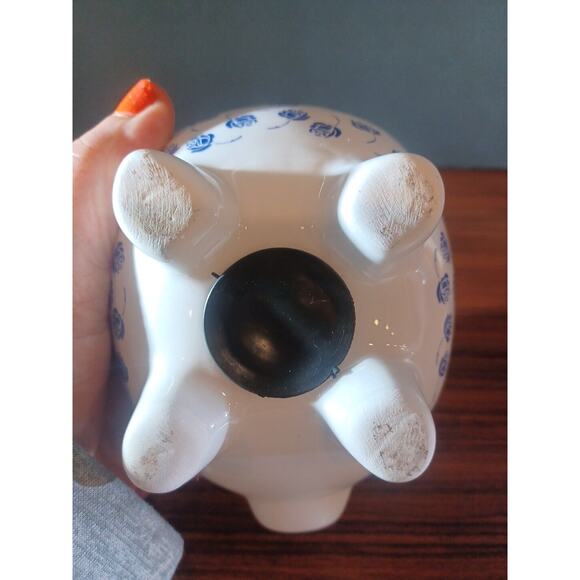 Ceramic Coin Bank Pig "Bill" & 65 Roses Collection Blue & White - Picture 6 of 10